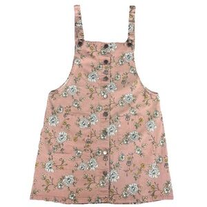 Floral Twill Jumper Dress XL | Stretch Button Front Pinafore